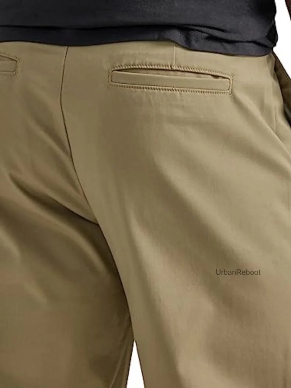 Men's Relaxed Fit Flat Front Straight Leg Pants Wrinkle Resistant Cotton Stretch - Picture 5 of 5